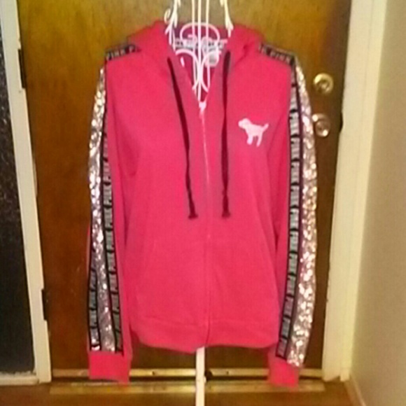 PINK Victoria's Secret Tops - VS PINK Red Bling Zip Up Hoodie Size M